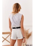 Women\'s short shorts with a belt, white 018 - Online store - Boutique